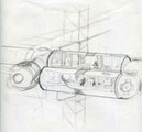 Aboard Space Station sketch, Space Station, James Dean Collection (Ms2003-061). Date: Circa 1970. Photographer/Artist: James Dean.